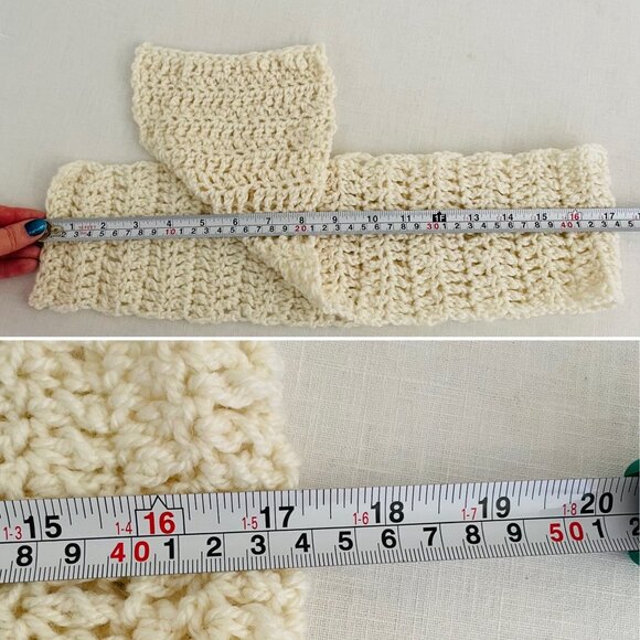 Quirky Handmade Cream Crocheted Scarf 34" Long Acrylic Warm Accessory Kids Teens - Picture 4 of 6